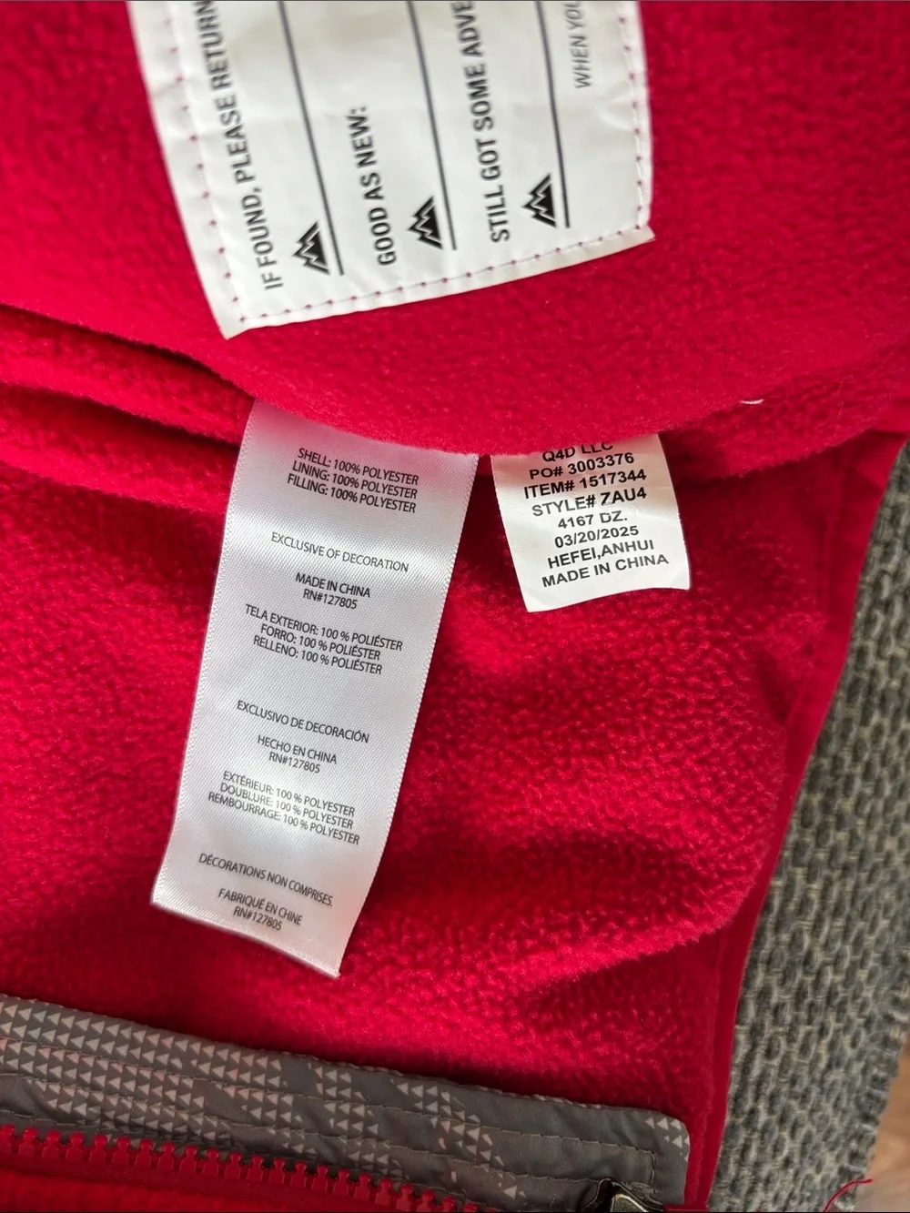 Snozu Toddler Gray + Red Double-Zip Puffer Jacket w/ Full Fleece Lining | Sz 2T
